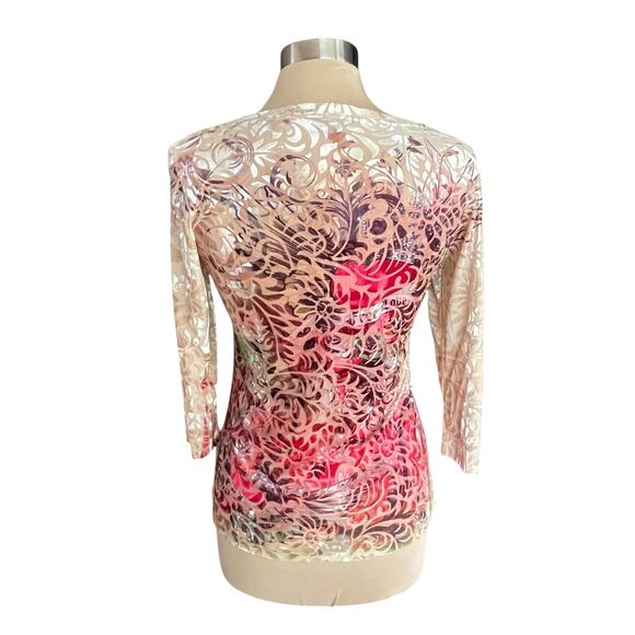 Carrie Allen VTG Floral Velvet Burnout 3/4 Sleeve LARGE Fairy Whimsy Tattoo Art - Picture 5 of 8